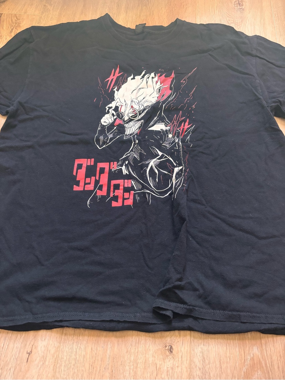 Gildan Black Graphic Tee with White and Red Anime Skull